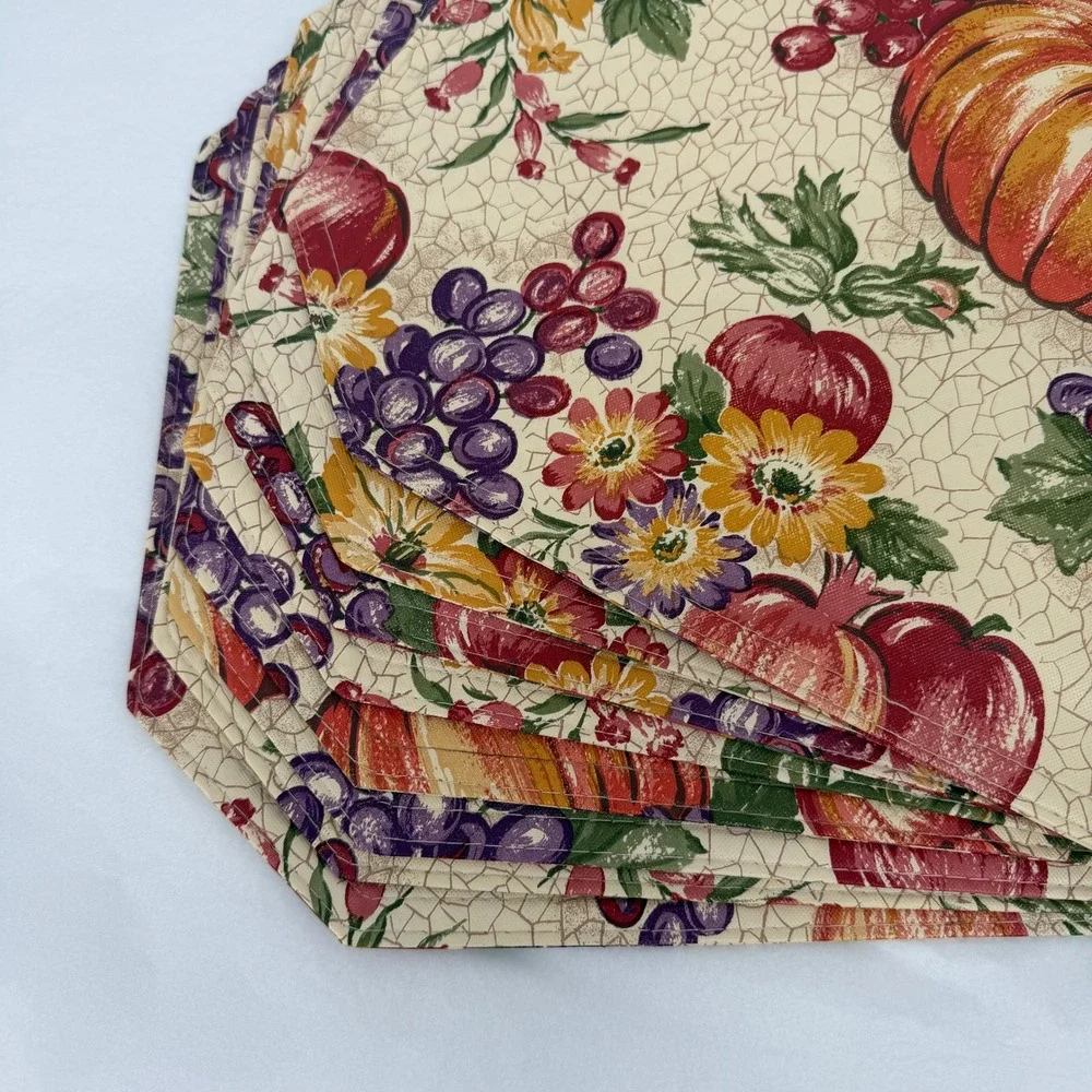 Vinyl‎ Placemats Dbl Sided Harvest Pumpkin Grapes Floral Autumn Table Decor 8 PC